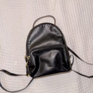 Fossil Mini Black Leather Backpack